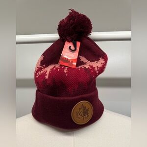 Canaca Burgundy Knit Beanie with Pom Pom